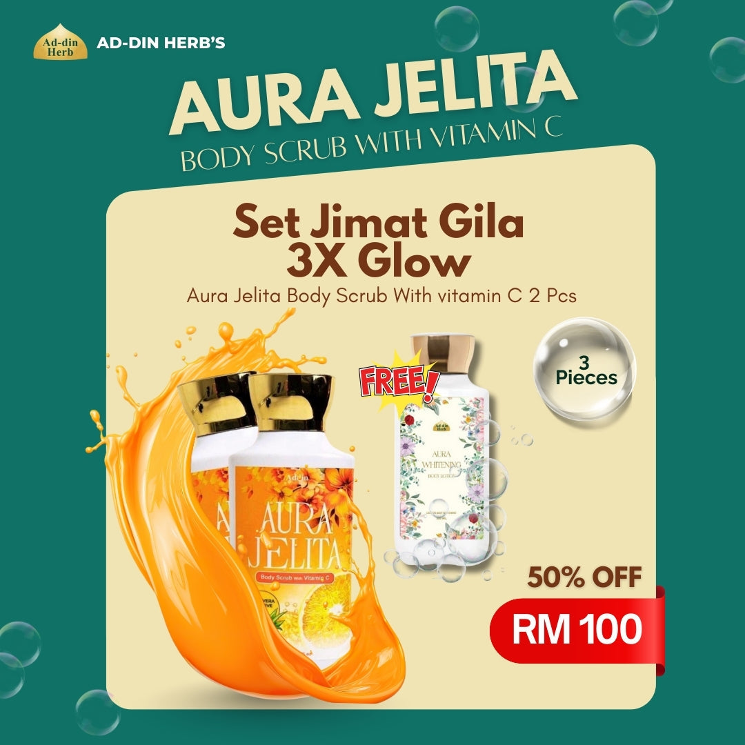 AURA JELITA BODY SCRUB 2 BOTTLE FREE 1 LOTION